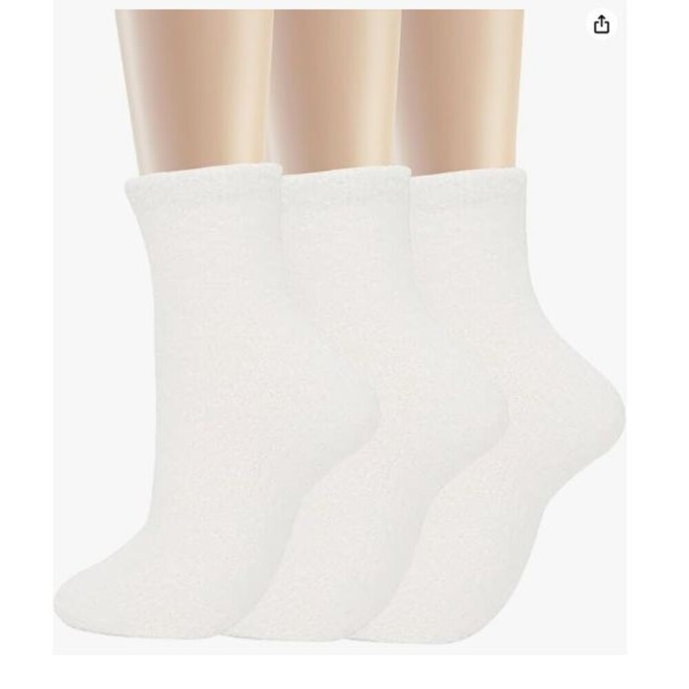 3 Pairs Fuzzy Socks With Grips Women Non Slip Winter Fluffy Warm Cozy Thick Whit